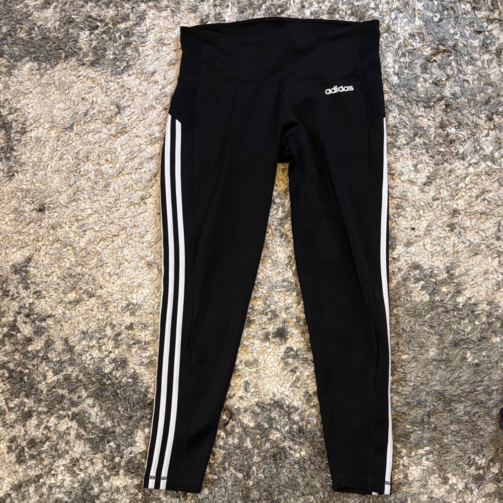 Adidas Black Leggings with White Stripes